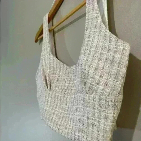 Zara Pink Tweed Textured Top Crop - Picture 4 of 9